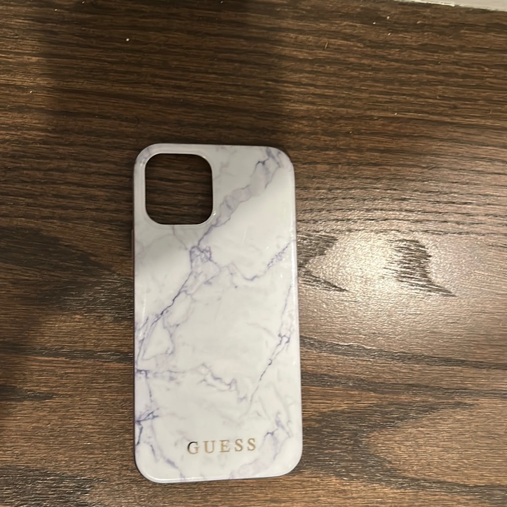 Marble blue, white, and grey iPhone 12 case.